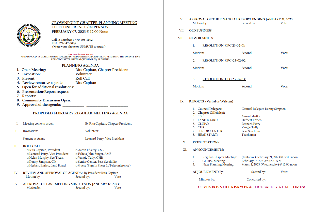 Feb 7 2023 Planning Mtg agenda