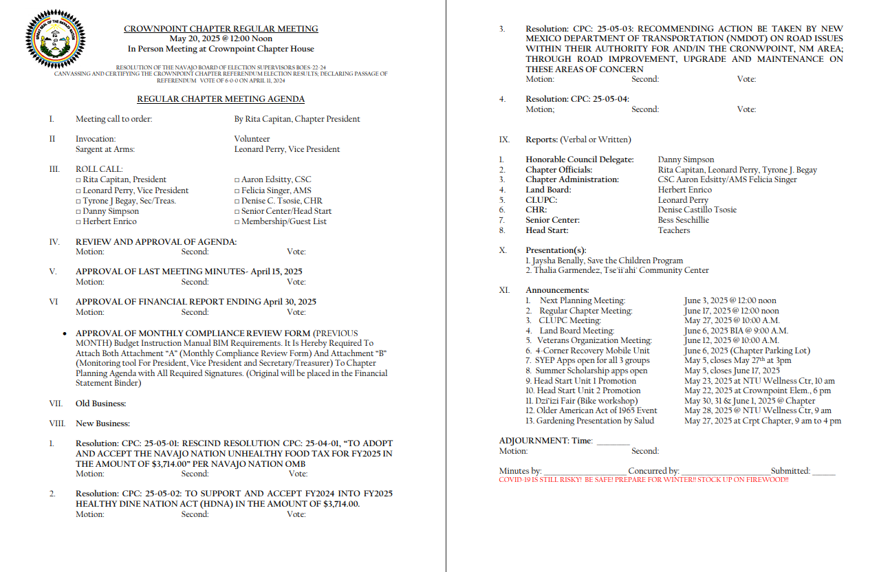 May 20 Regular Agenda