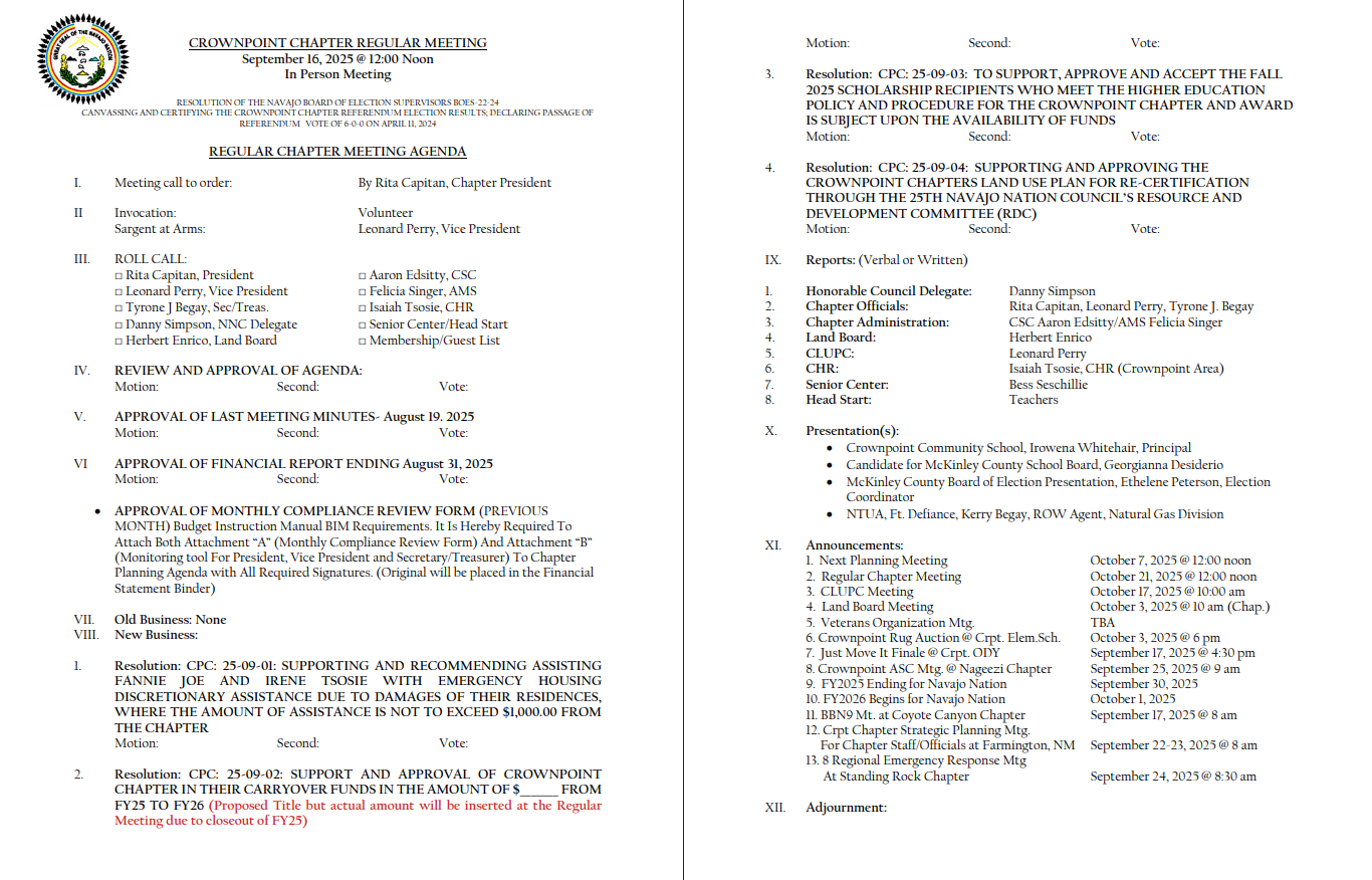 September 16 2025 Regular mtg agenda