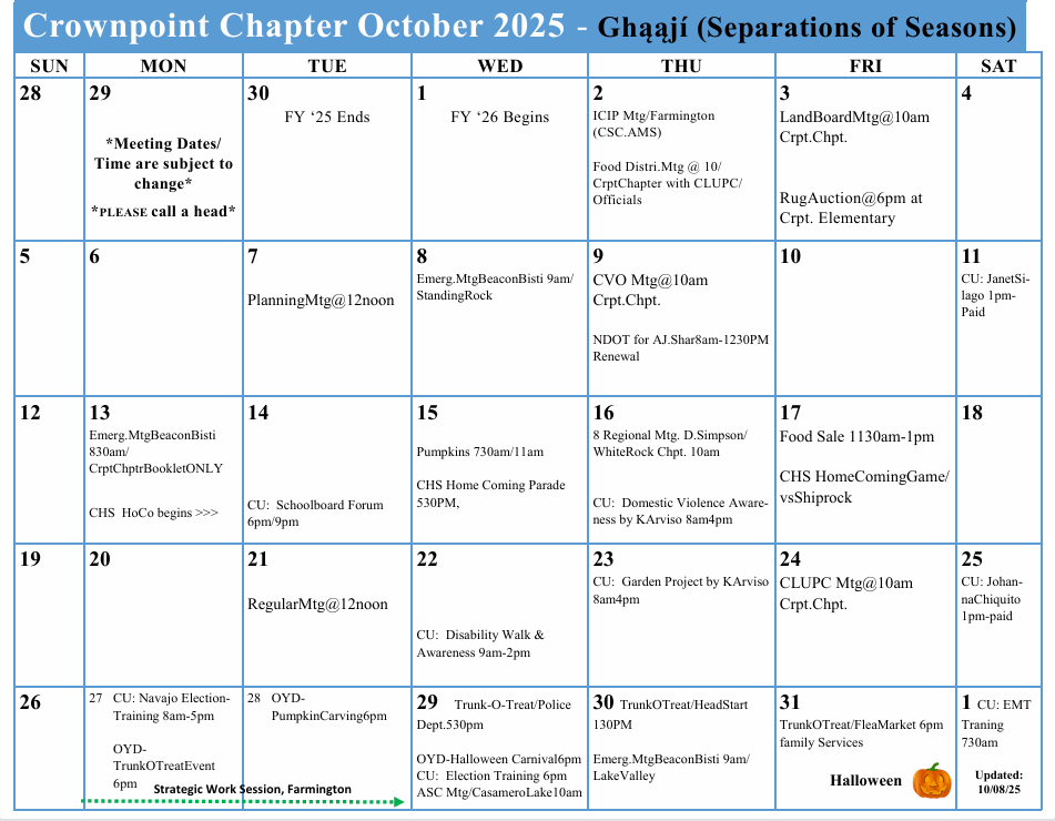 October 2025 calendar