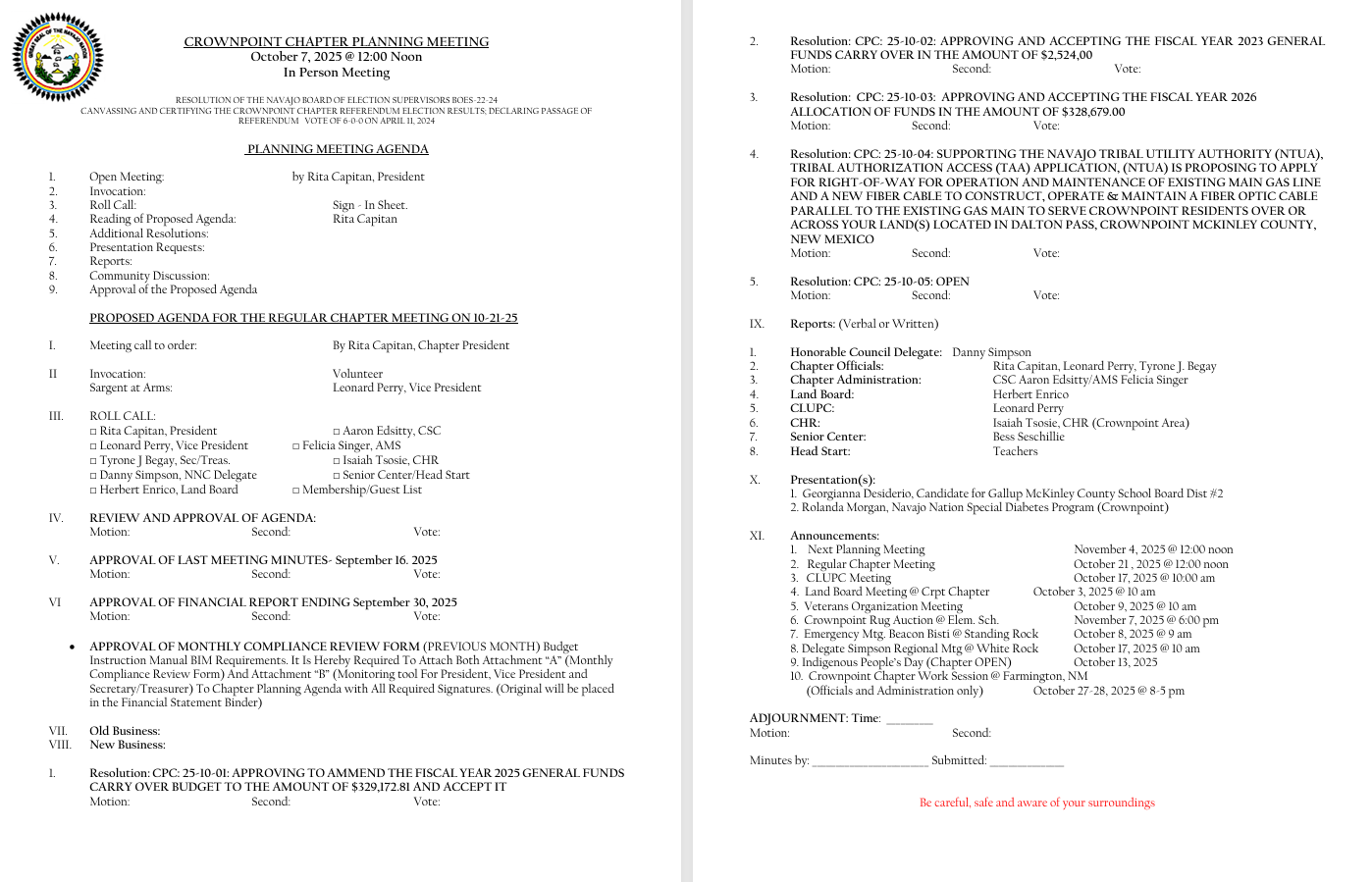 October 2025 planning mtg agenda